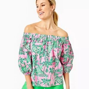 Lilly Pulitzer Winifred Off-The-Shoulder Top Mandevilla Baby Always Worth Size S